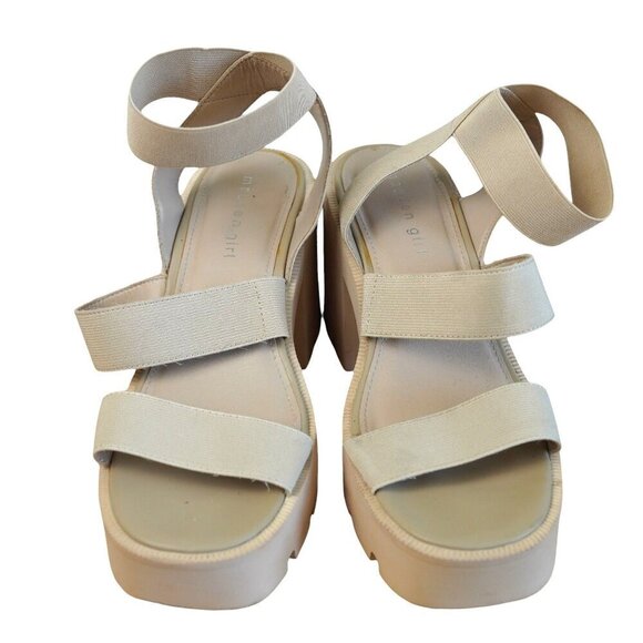 Madden Girl Templee‎ Lug Sole Sandal Beige Size 8 Platform Heel Elastic Straps - Picture 3 of 9